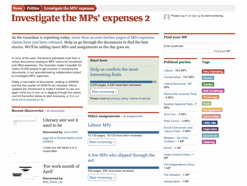 Visit Crowdsourced document analysis and MP expenses