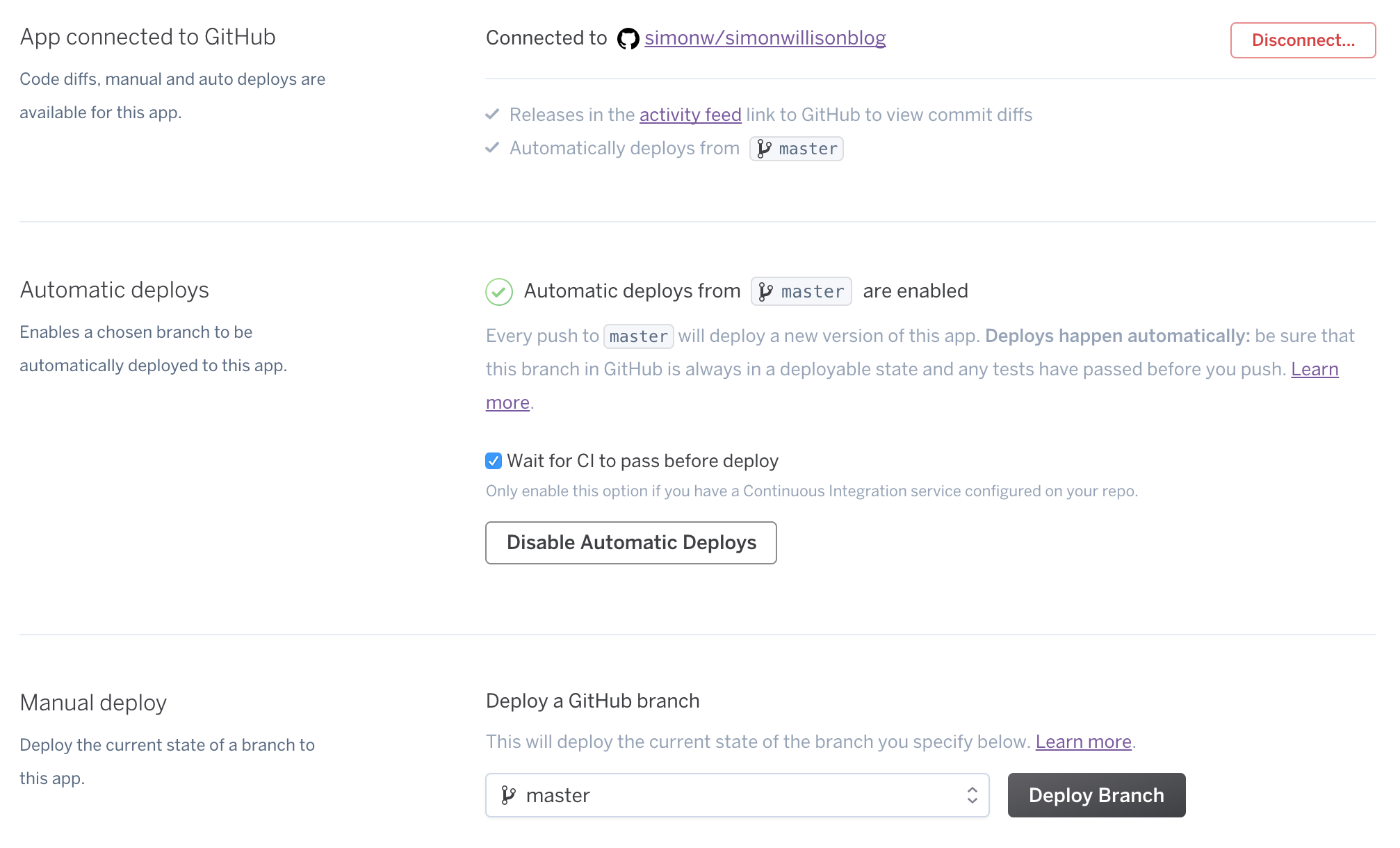Heroku deployment settings for continuous deployment