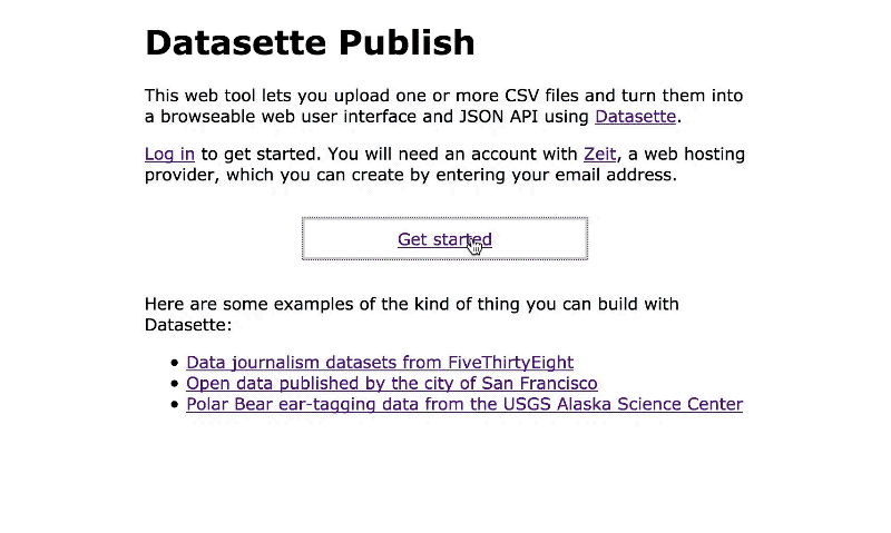 Animated demo of Datasette Publish