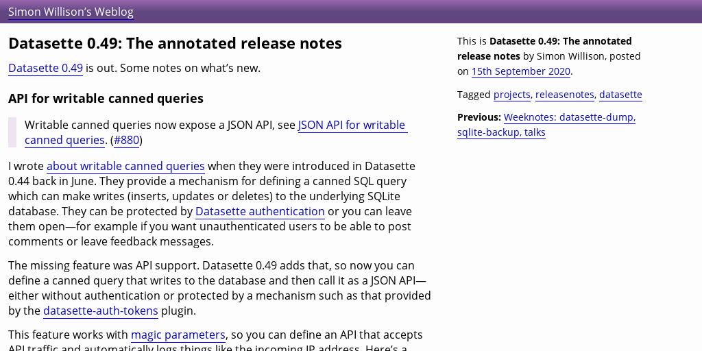 Visit Datasette 0.49: The annotated release notes