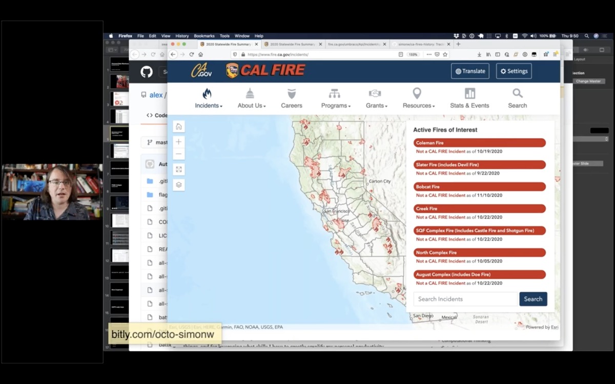 A screenshot of the incident map on fire.ca.gov