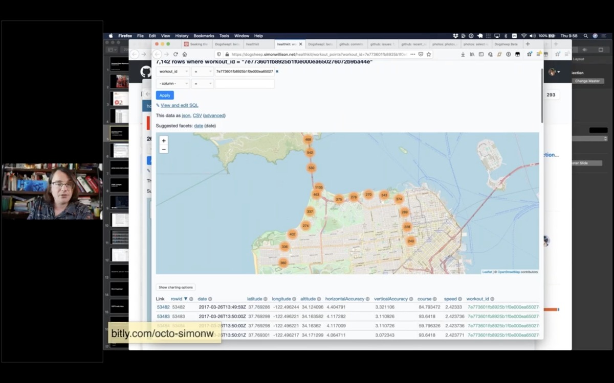 Screenshot showing a Datasette map of my San Francisco Half Marathon route