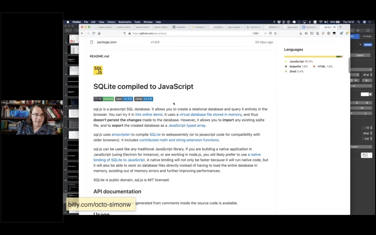 Screenshot of the SQL.js GitHub page