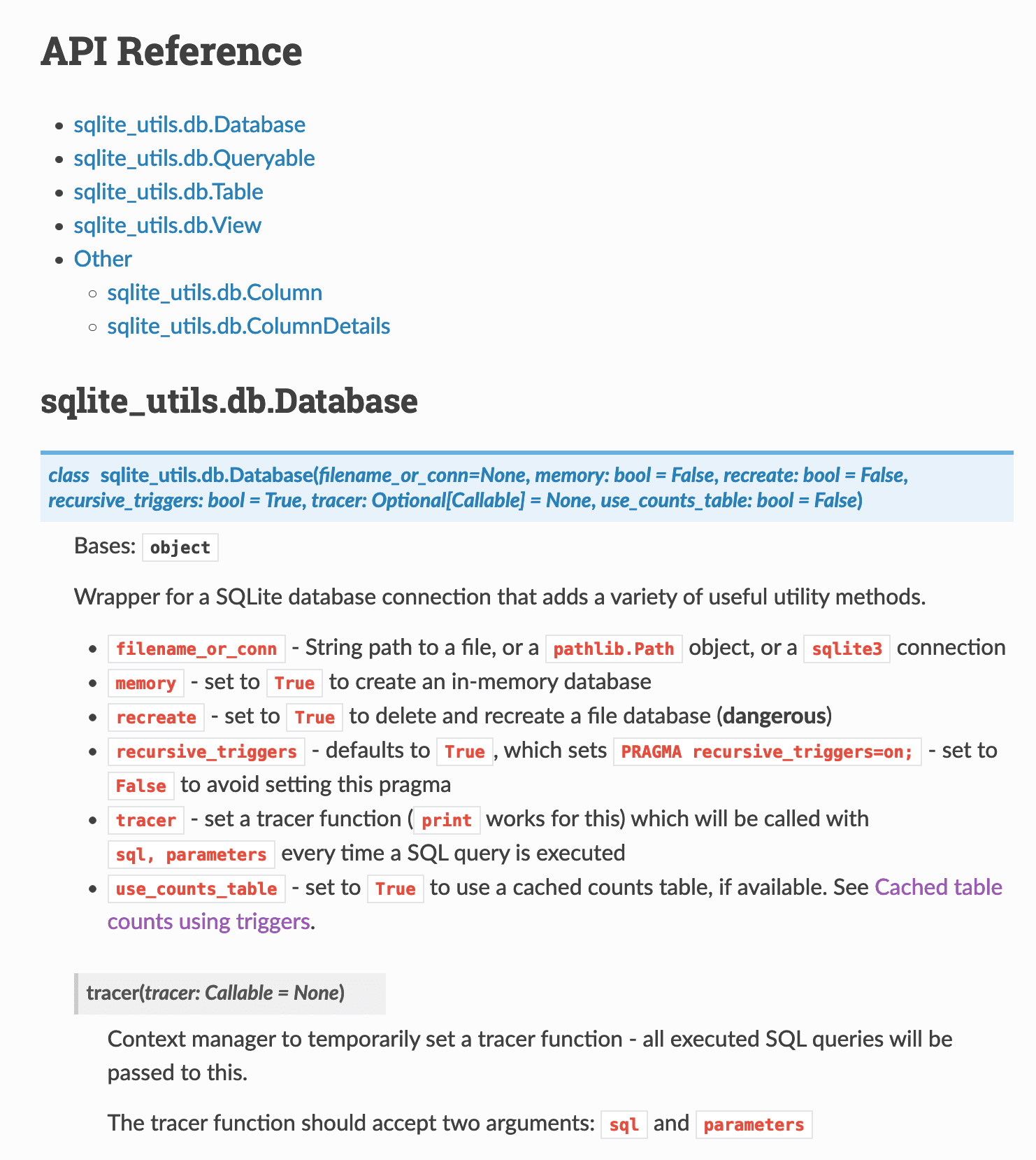 Screenshot of the new API reference documentation