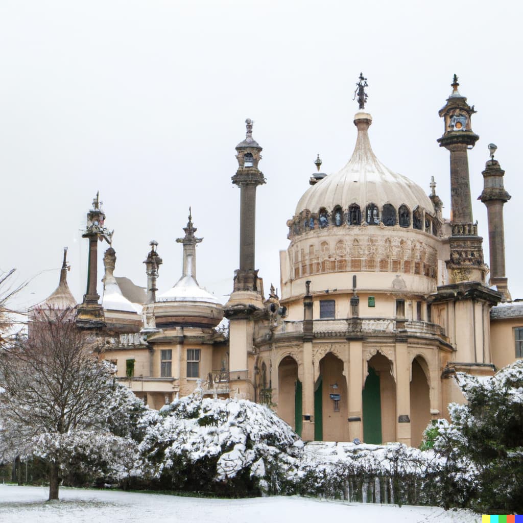 The royal pavilion in brighton covered in snow - the windows look a bit weird