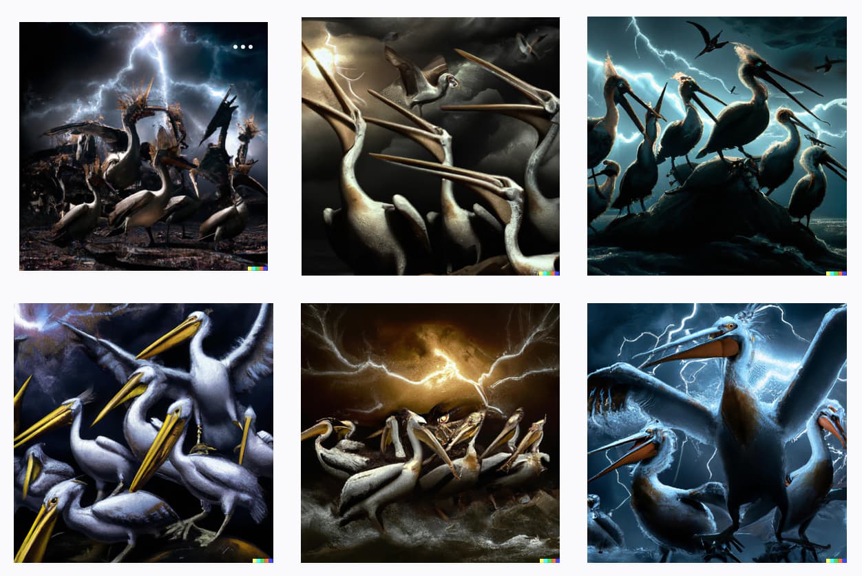These are really cool images of pelicans with lightning - though again, they aren't really made of lightning. Also there's no album text any more.