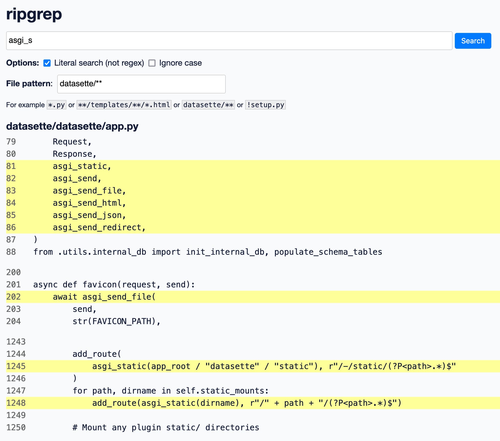 Visit Weeknotes: Datasette 0.63.3, datasette-ripgrep