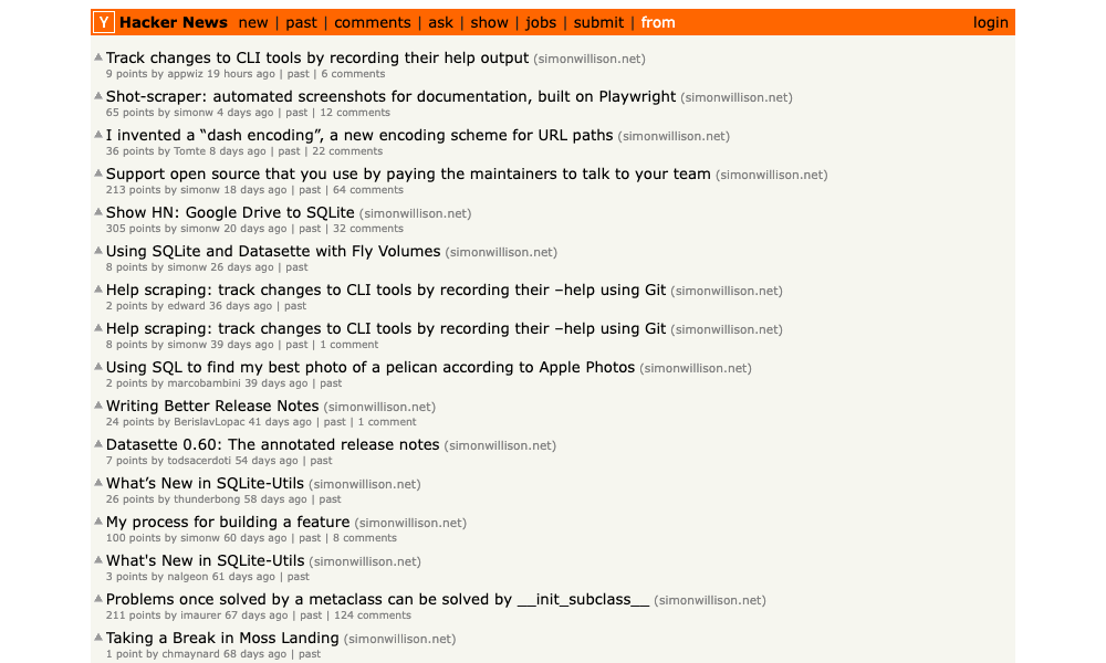 Screenshot of the Hacker News listing for my domain