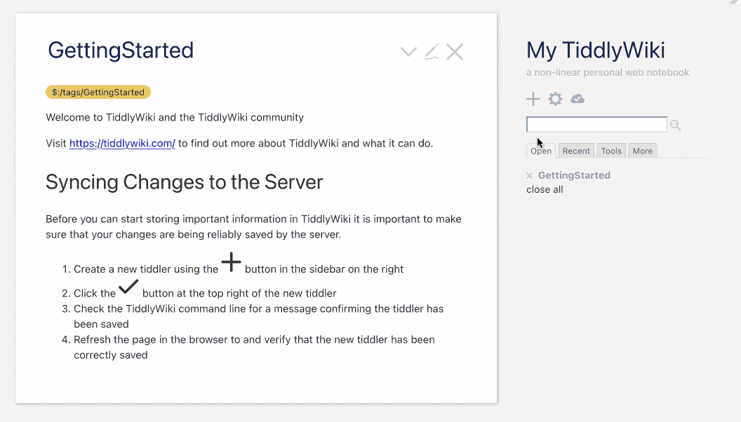 Animated GIF showing TiddlyWiki in action