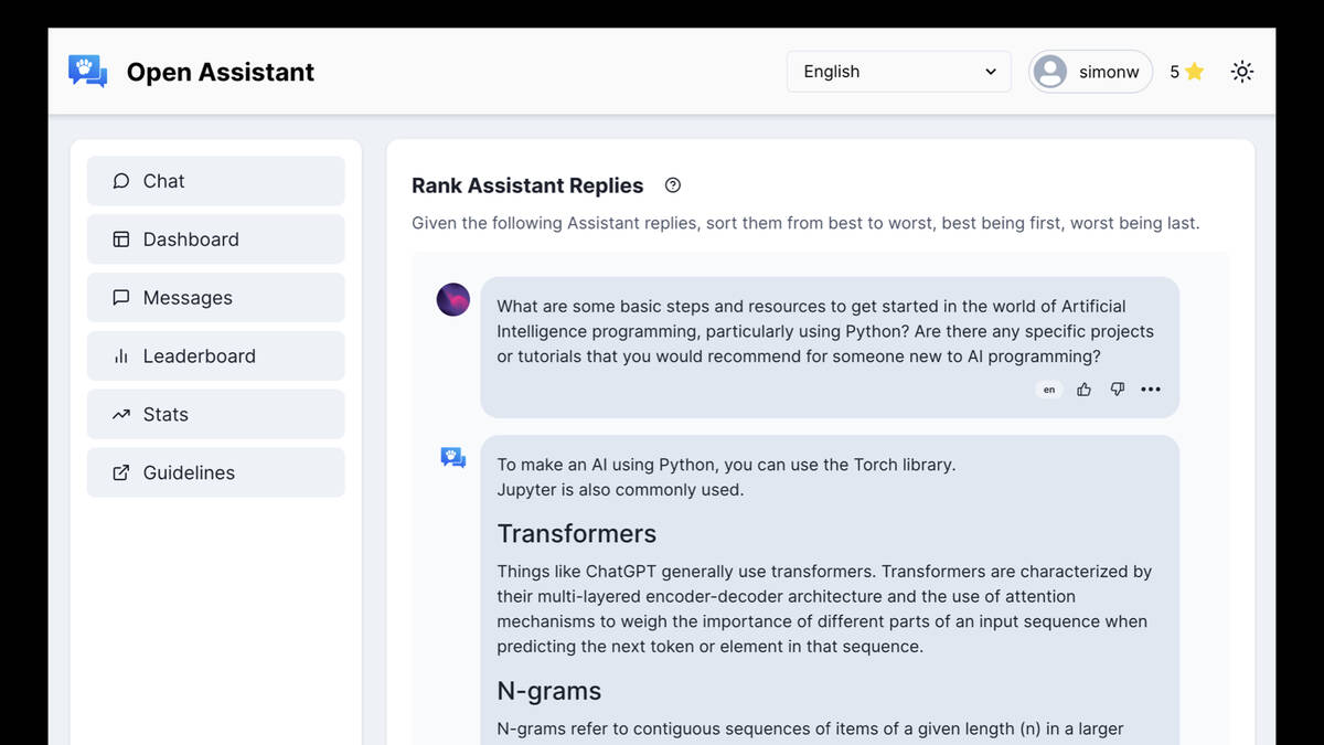 The Open Assistant crowdsourcing interface.  Task: Rank Assistant Replies  Given the following Assistant replies, sort them from best to worst  There follow some replies.