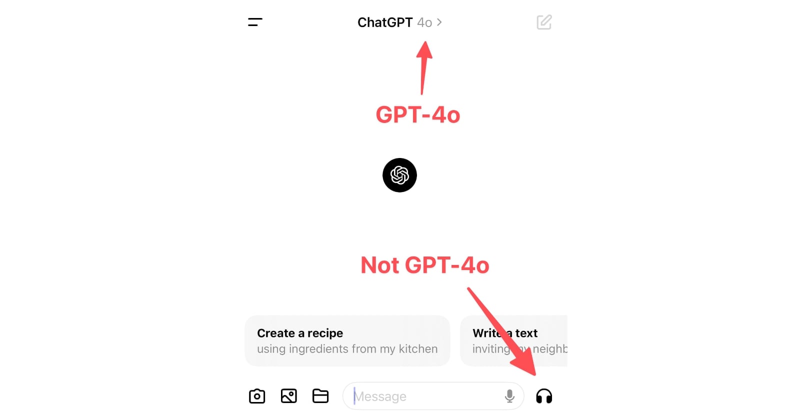 Visit ChatGPT in "4o" mode is not running the new features yet
