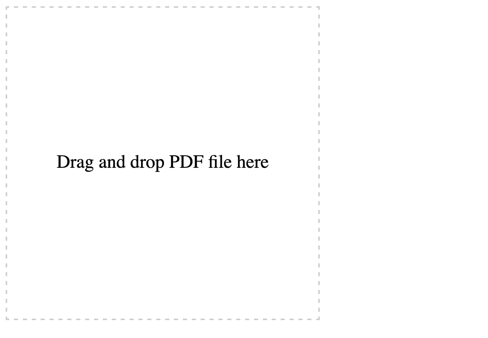 文本周围有一个方形虚线边框，显示拖放PDF文件到此处