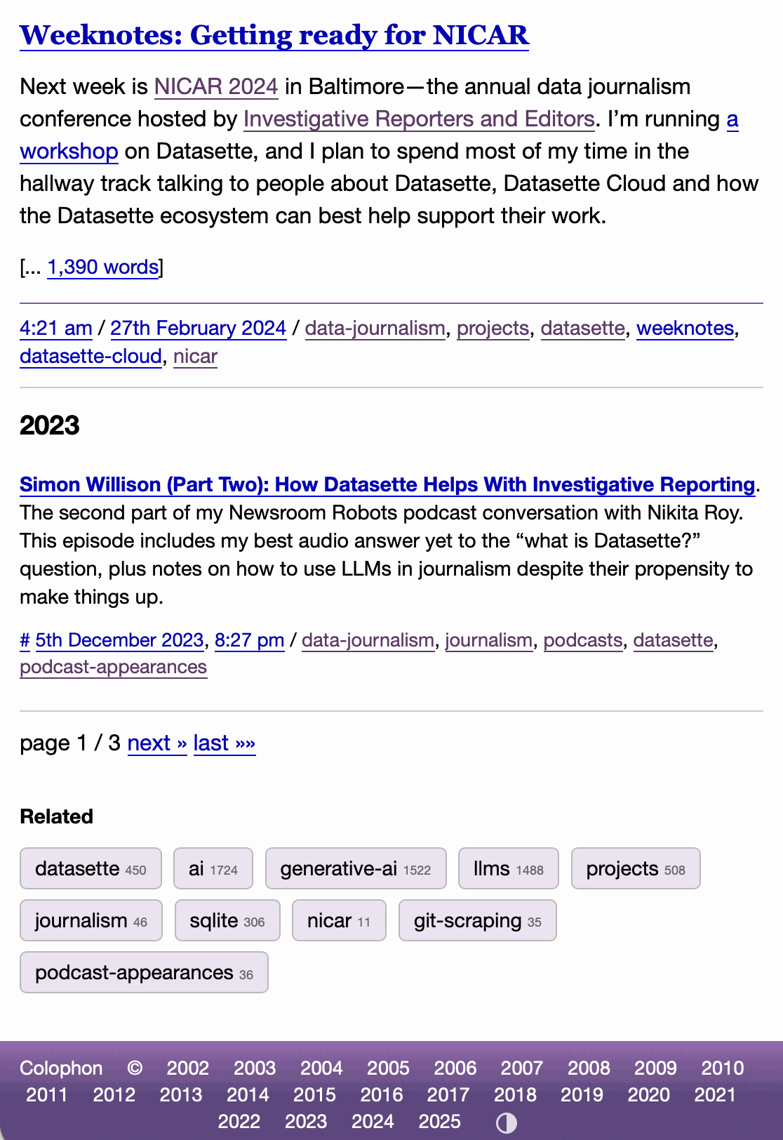 This site on mobile. Clicking the icon in the footer switches to a black background with readable text.