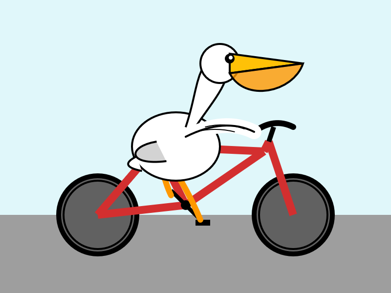 Red bicycle with the right pieces, Pelican has two pieces to its beak that look about the right shape.