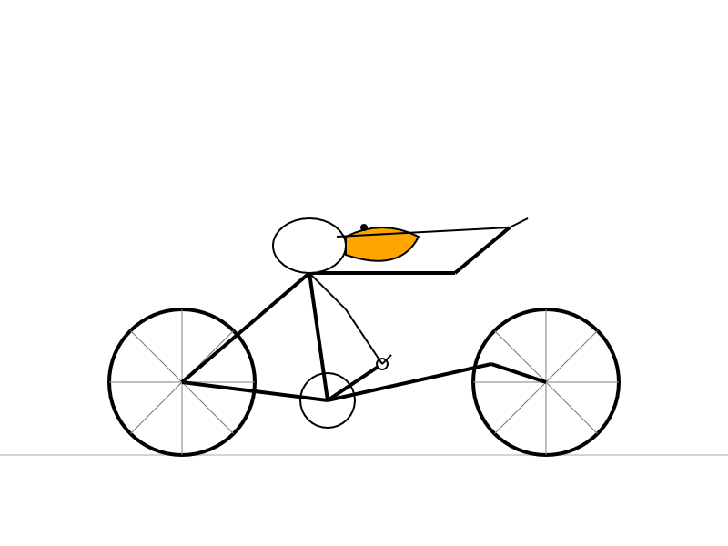 It's not great. The bicycle is distorted, the pelican is a white oval, an orange almost-oval beak, a little black eye and setched out straight line limbs leading to the pedal and handlebars.