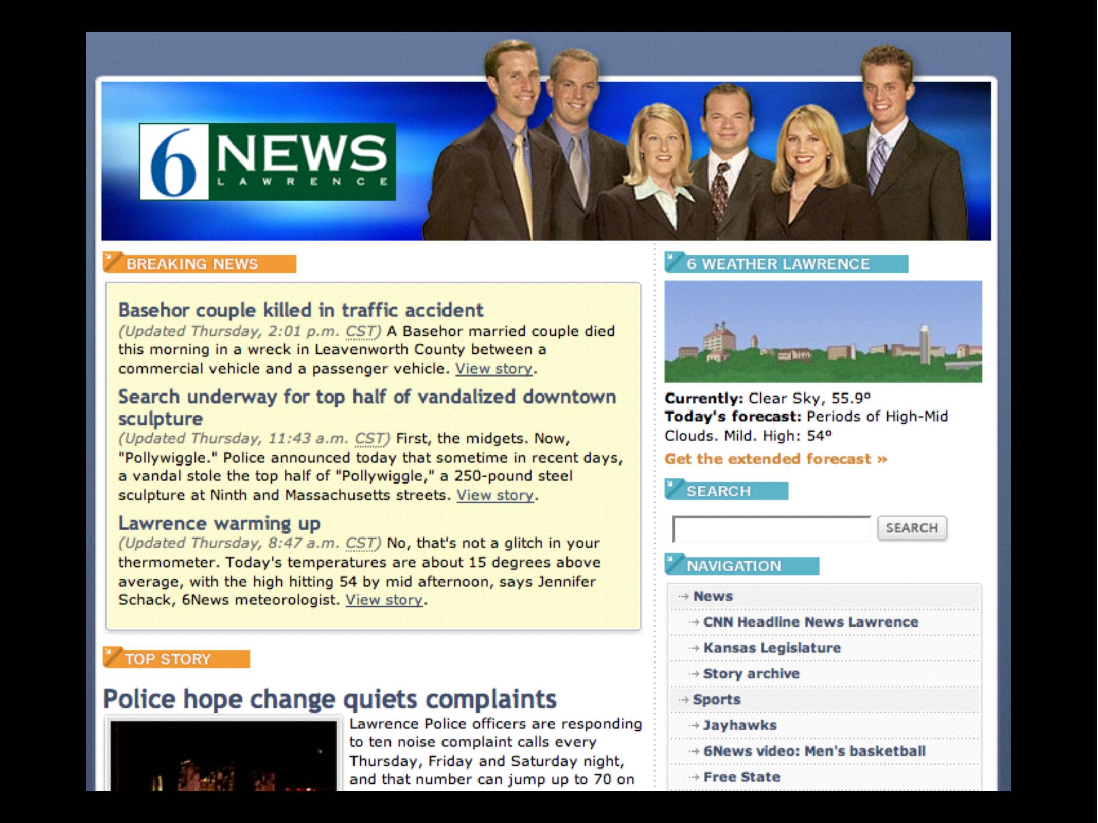 6 News Lawrence - 6 TV news anchor portrait photos in the heading.