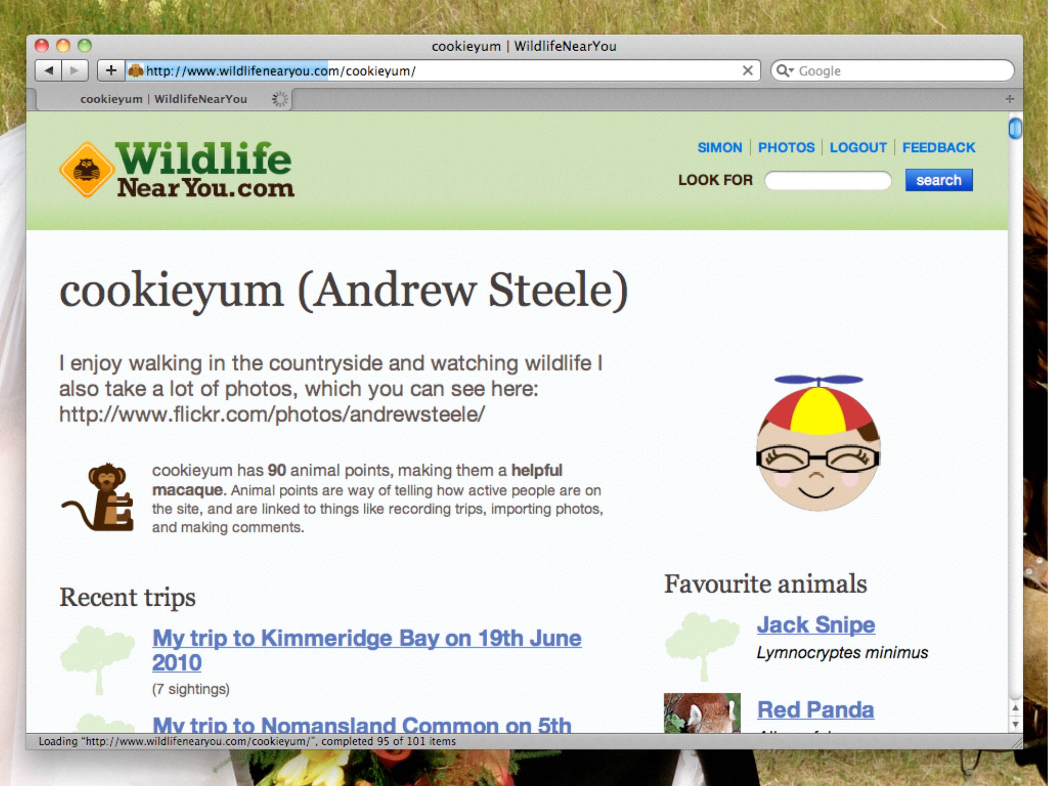 WildlifeNearYou: cookieyum - list of recent trips for this user