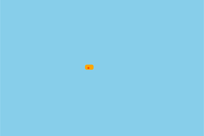 Large blue rectangle image, in the middle is a very small rounded corner orange rectangle "basket" containing an even smaller red circle that represents the fish.