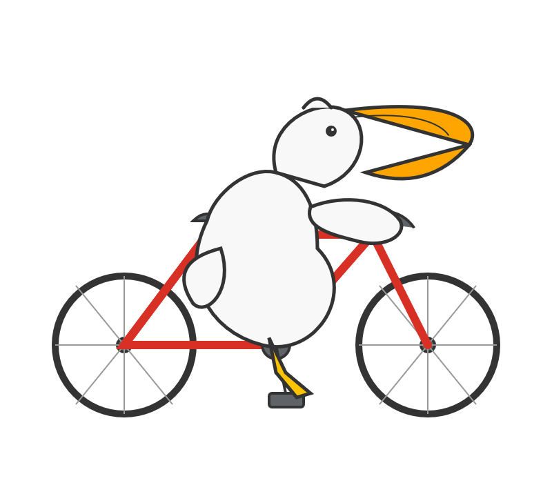 It is clearly a pelican and the bicycle is excellent - it has a correctly shaped red frame! The pelican bill is a bit weird looking.