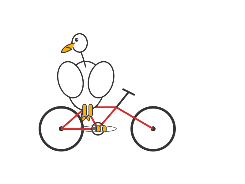 This one is pretty good. Bicycle is mostly the right shape, the pelican is perched quite awkwardly on the saddle, it has quite a good attempt at the chain mechanism.