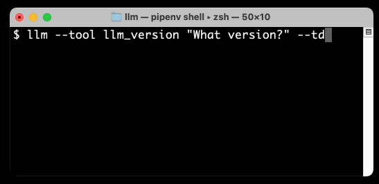 Animated demo. I run that command, LLM shows Tool call: llm_version({}) in yellow, then 0.26a1 in green, then streams out the text The installed version is 0.26a1