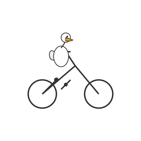 Clearly a bird riding a bicycle. The pedals are in the wrong place and the bird doesn't quite have the majestic beak of a pelican.