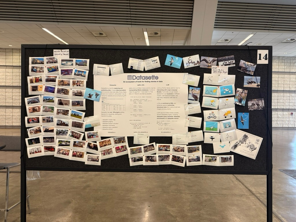 My Datasette poster is now surrounded by nearly 100 photos - mostly of pelicans, SVGs of pelicans and niche museums I've been to.