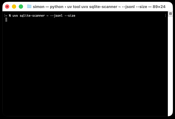 running that command produces a sequence of JSON objects, each with a path and a size key