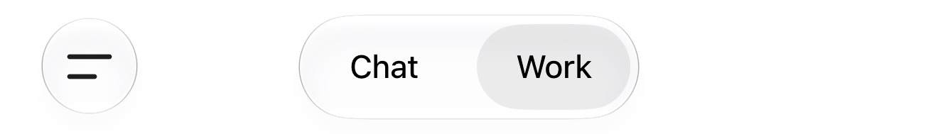 ChatGPT app header with a Chat and a Work tab