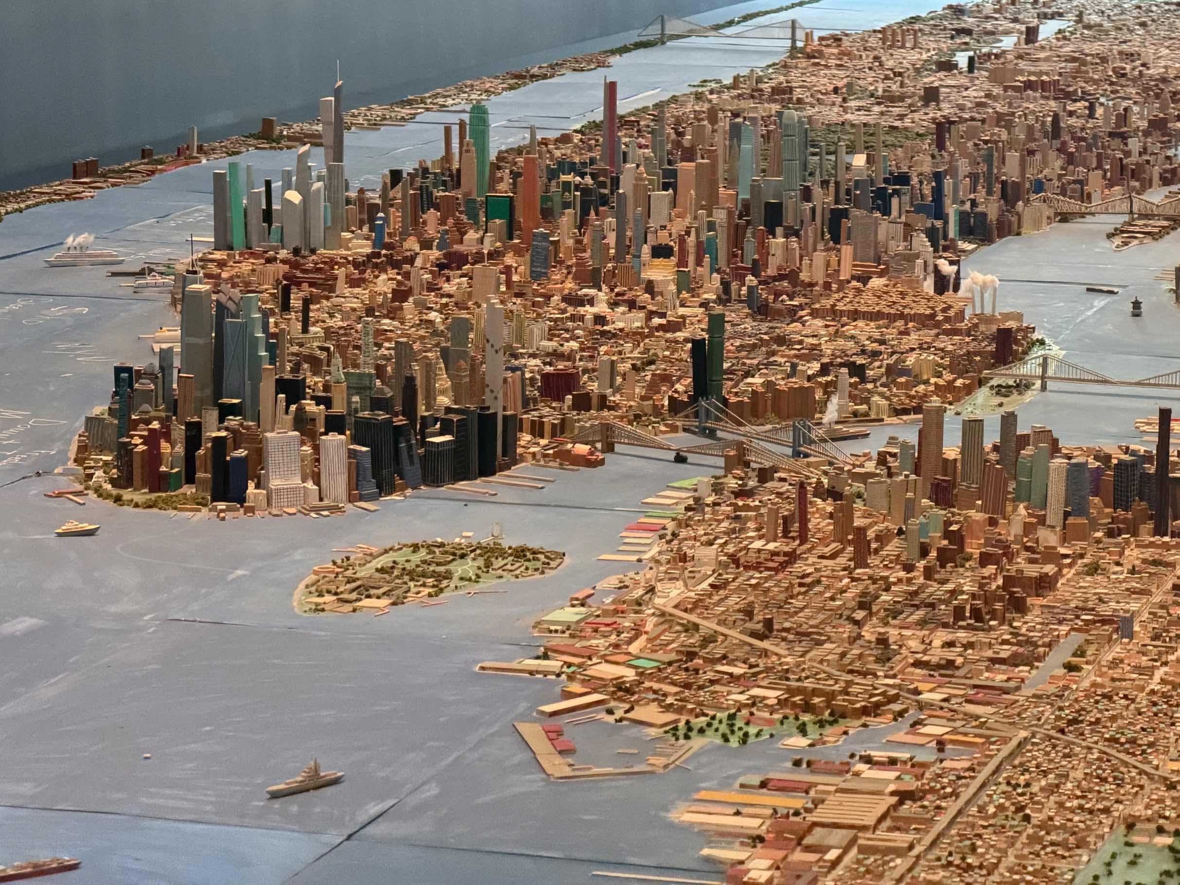 A wide shot of the model of the island of Manhattan, plus the edge of Brooklyn. It looks so great!
