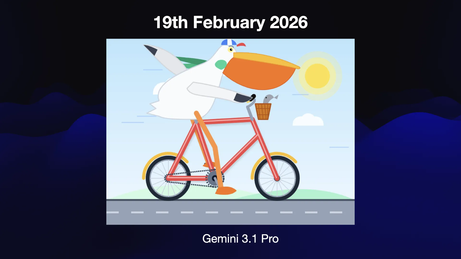 19th February 2026 Gemini 3.1 Pro  A surprisingly good illustration of a pelican riding a bicycle.