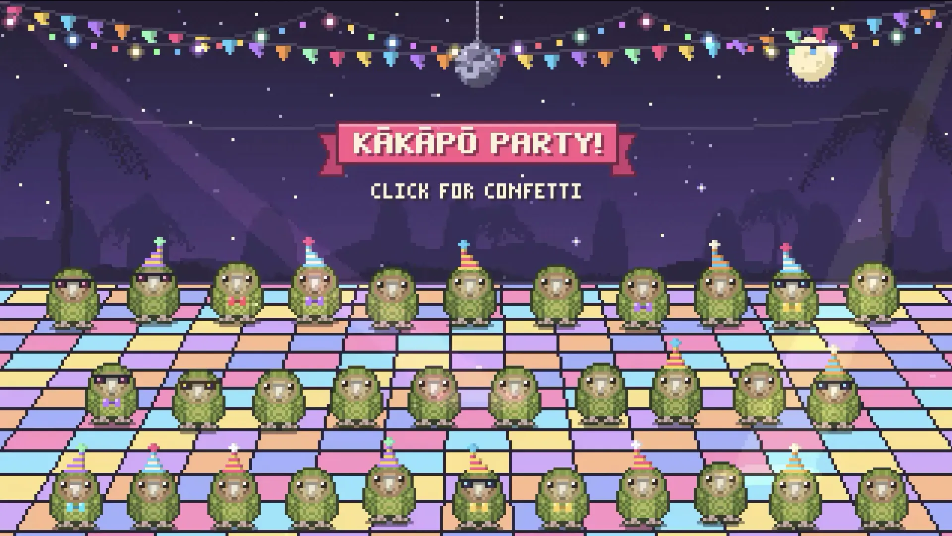 Kakapo party, click for confetti.