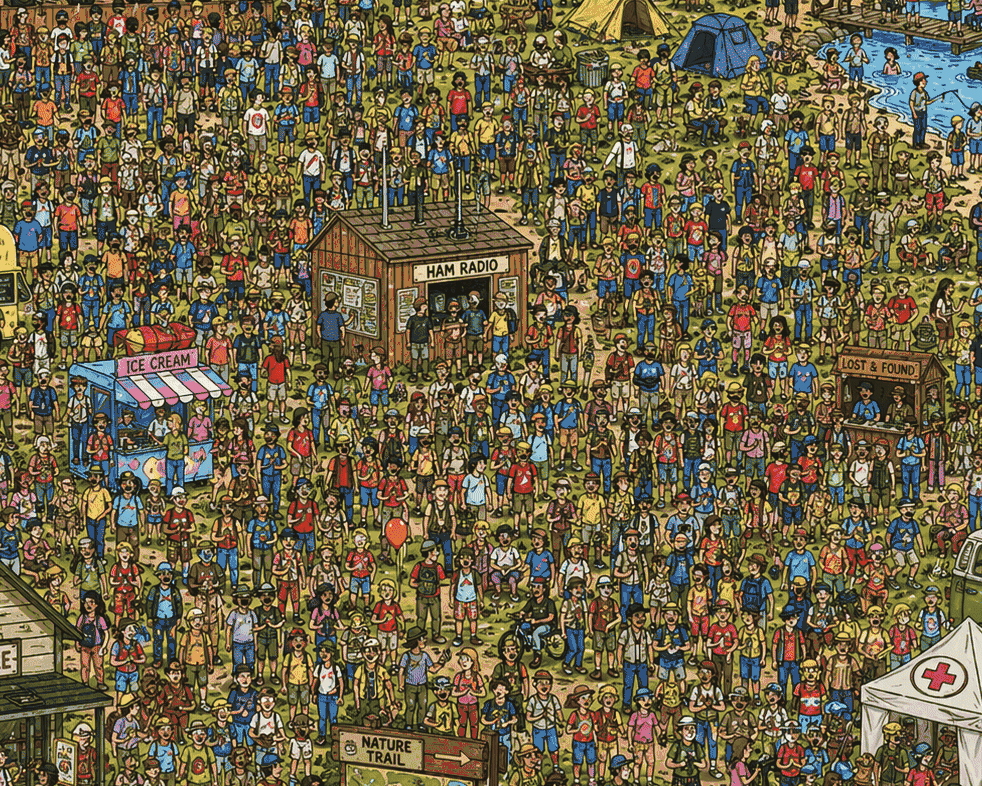 The circle appears around a raccoon with a ham radio who is definitely not there in the original image!