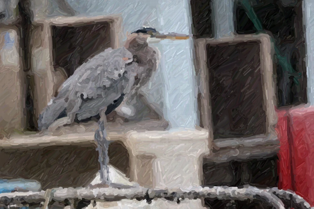 A simulated oil painting of a photograph of a heron