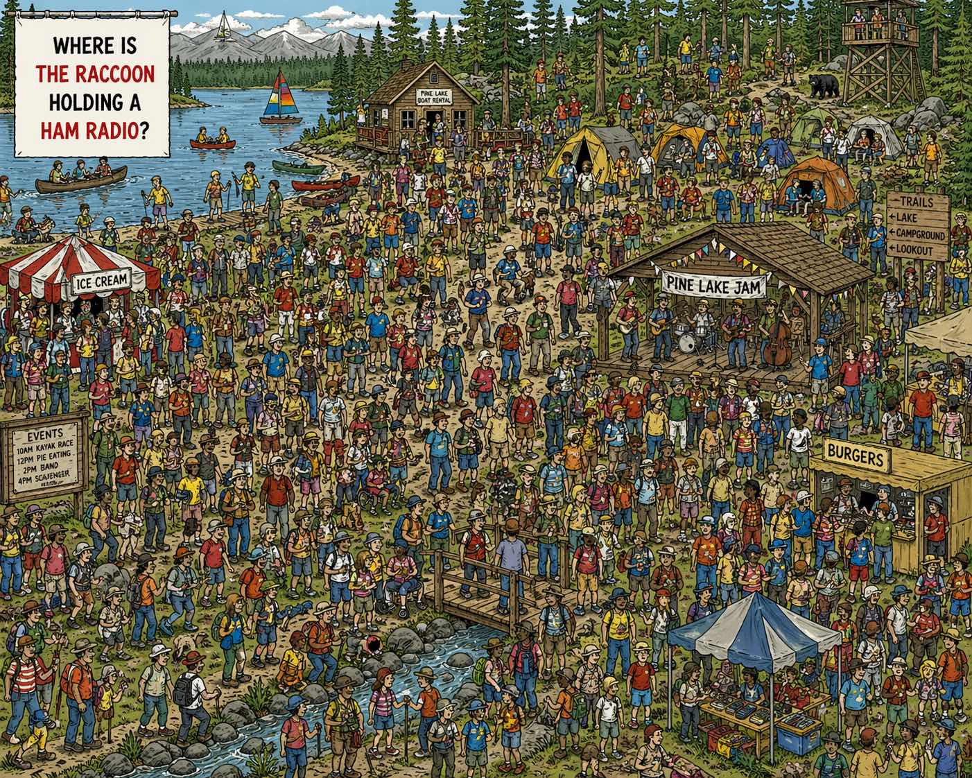 There's a lot going on, but I couldn't find a raccoon.