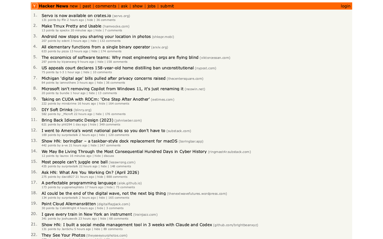 An accurately rendered screenshot of the Hacker News homepage