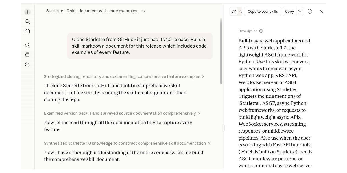 Visit Experimenting with Starlette 1.0 with Claude skills